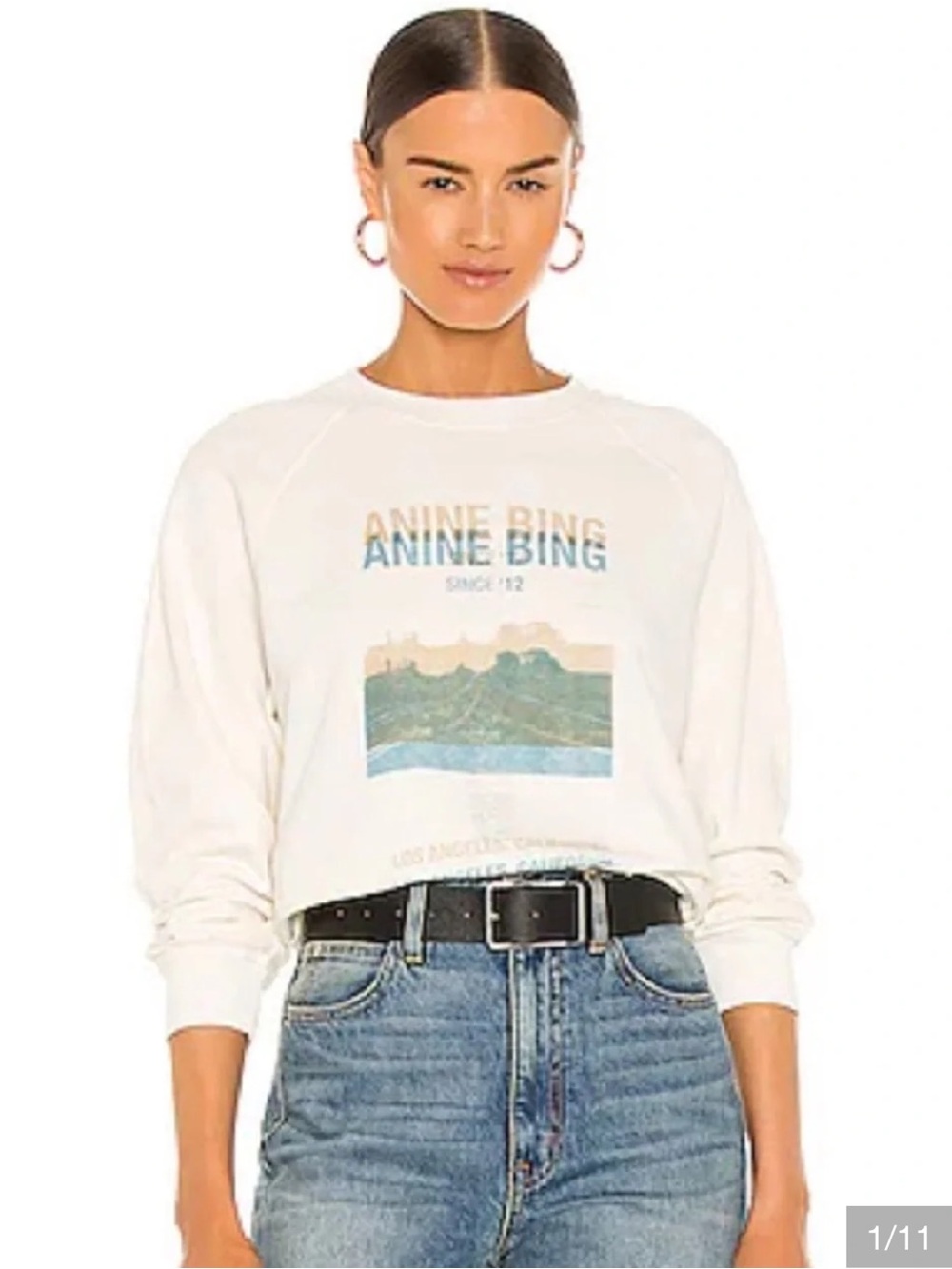 Anine Bing Cream Graphic Crewneck Sweatshirt